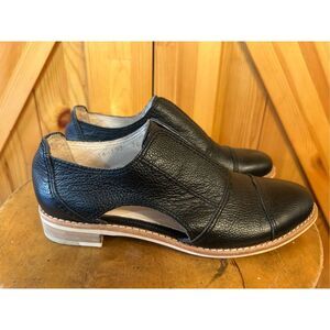 All Black Anthropologie Cutout Cowman Leather Oxford Shoes Black Size 36.5 US 6